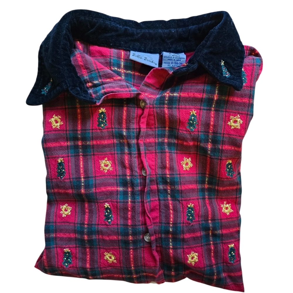 Bobbie Brooks Red Plaid Shirt with Black Collar
